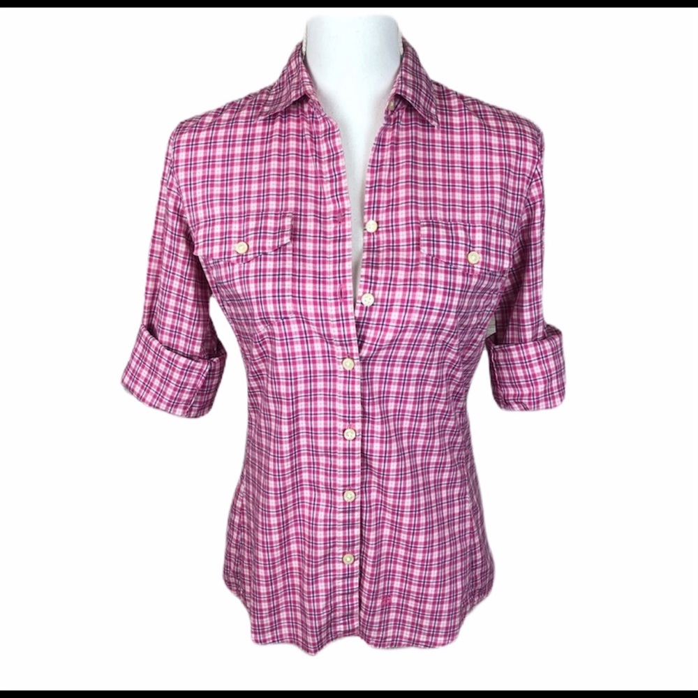 Banana Republic Pink Plaid Button Up Shirt Size XS Long Sleeve Collared Top EUC